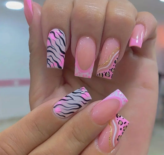 Pink Animal Print False Nails