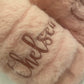 Pink fluffy personalised slippers with heel strap - Archie’s Kingdom