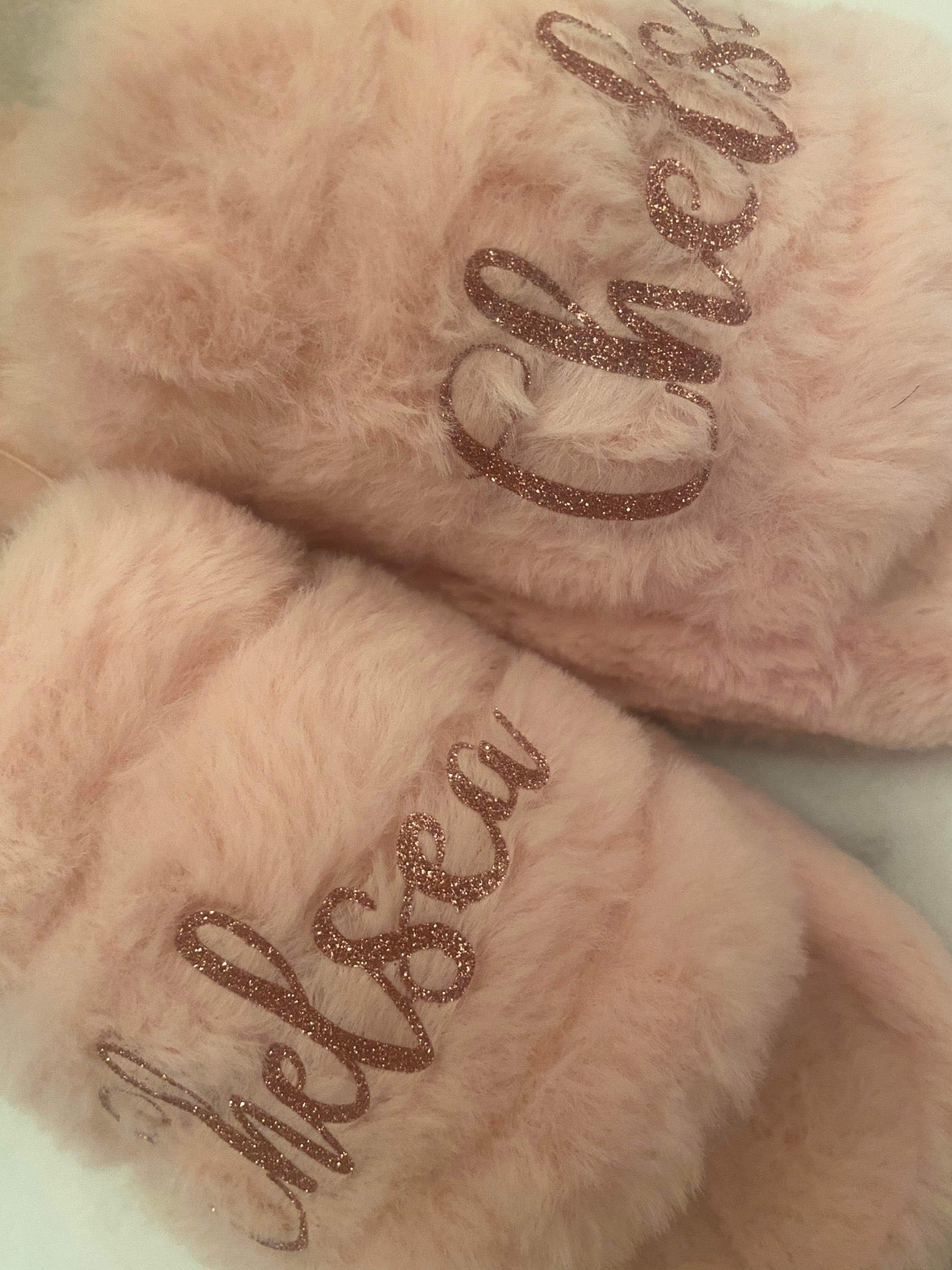 Pink fluffy personalised slippers with heel strap - Archie’s Kingdom