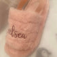 Pink fluffy personalised slippers with heel strap - Archie’s Kingdom